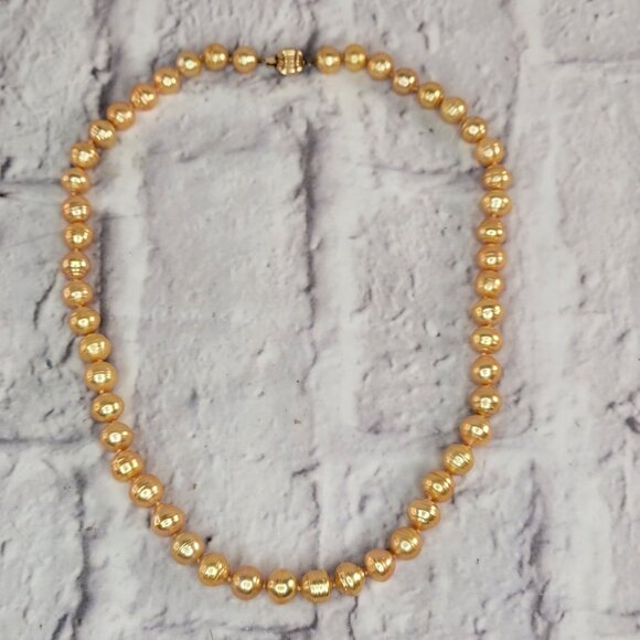 Golden South Sea Pearl Luxe Statement Necklace With Ornate Vermeil Clasp - Picture 2 of 10